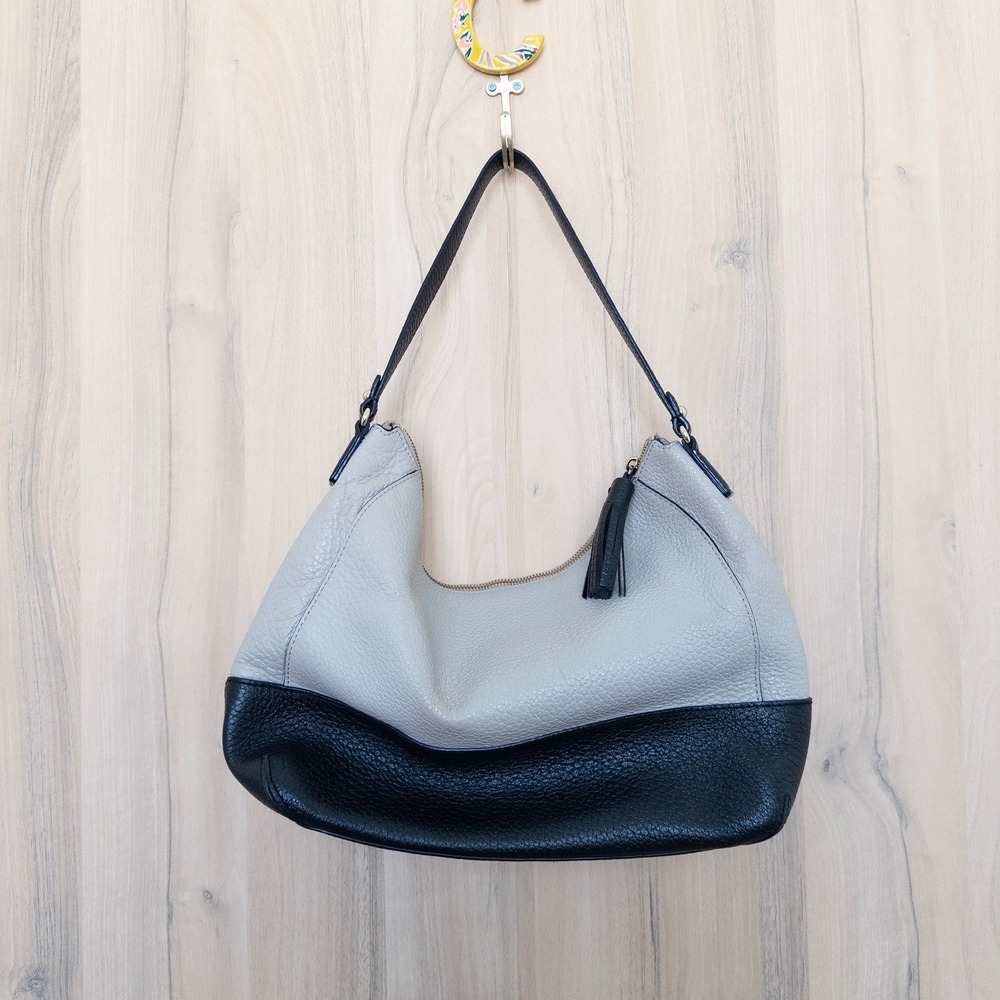 Kate Spade Hobo Leather Shoulder Bag Beige Black Colorblock Preppy‎ Minimalist View 5